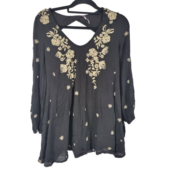 Free People Urban Outfitters Boho Blouse XS Womens Long Sleeve Embroidered - Picture 1 of 7